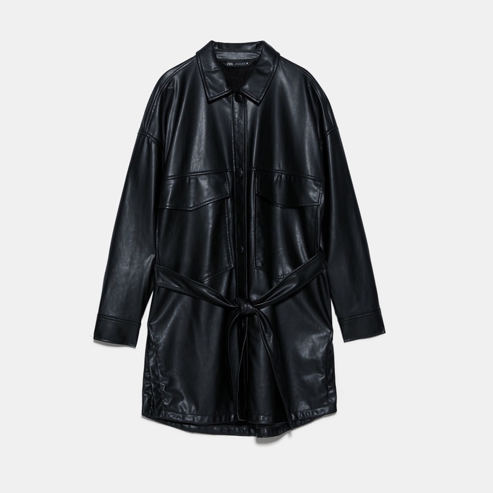 ZARA Faux Leather Overshirt with Tie Belt - Picture 11 of 11